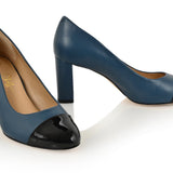 Sandra Indigo Blue Soft Lux Leather/ Black Soft Lux Leather Cap Toe