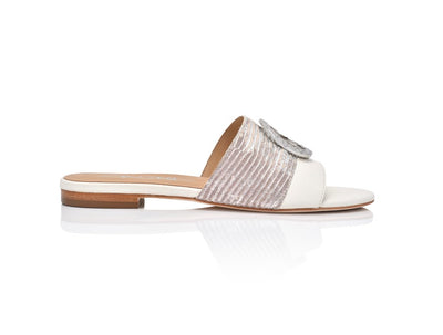 Margo Silver Metallic Lizard with Soft White Leather - FINAL SALE